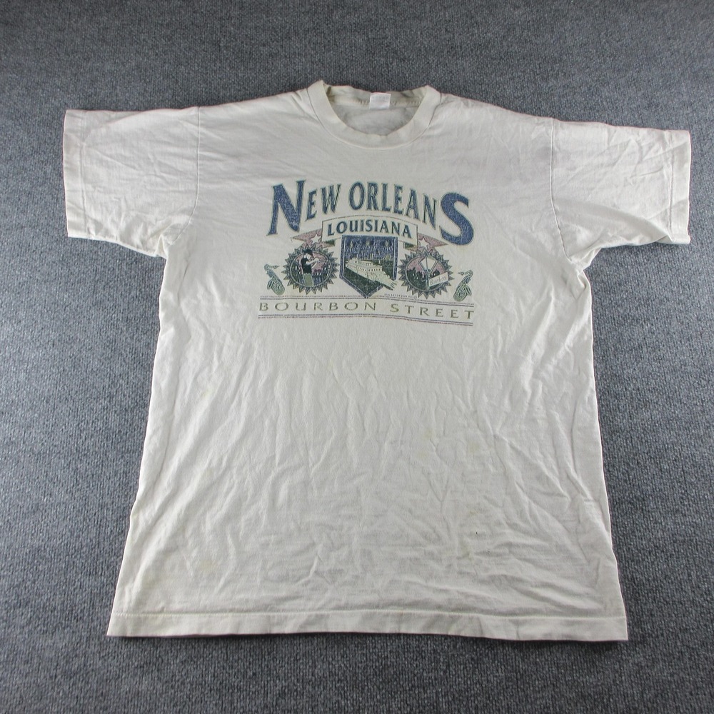 Vintage New Orleans Shirt Mens XL White Bourbon Street Tee Single Stitch 90s